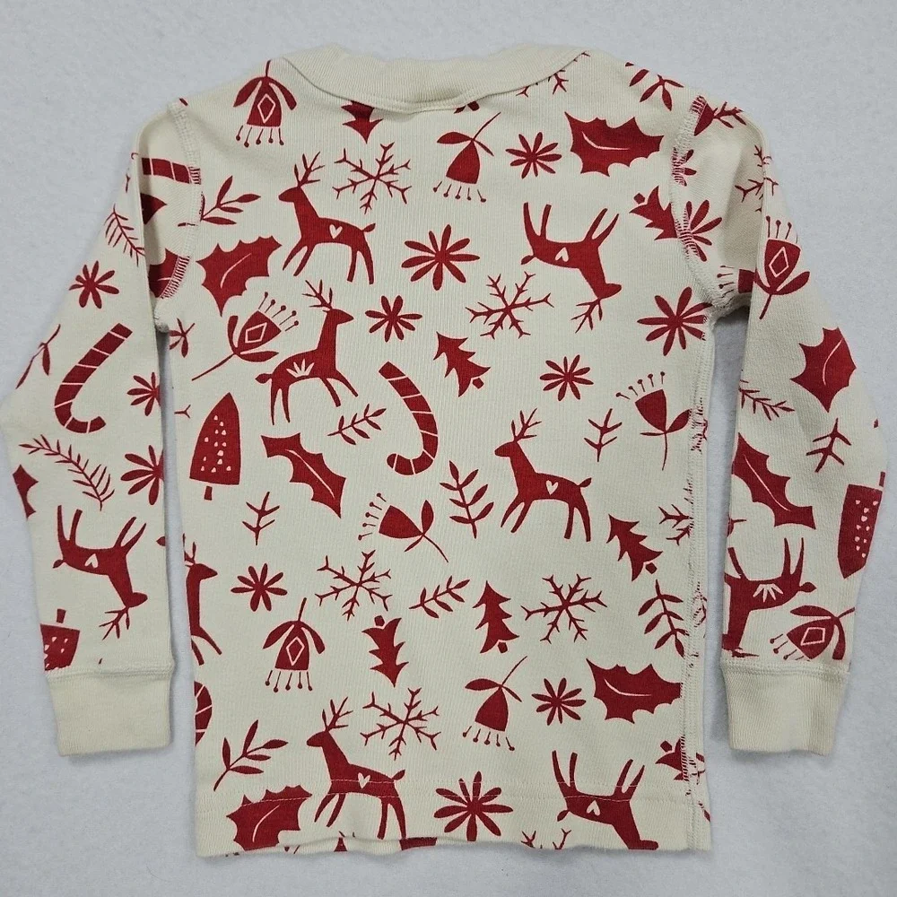 Hanna Andersson Pajamas‎ Size 90 US 3T White Red Reindeer Holiday Longsleeve
